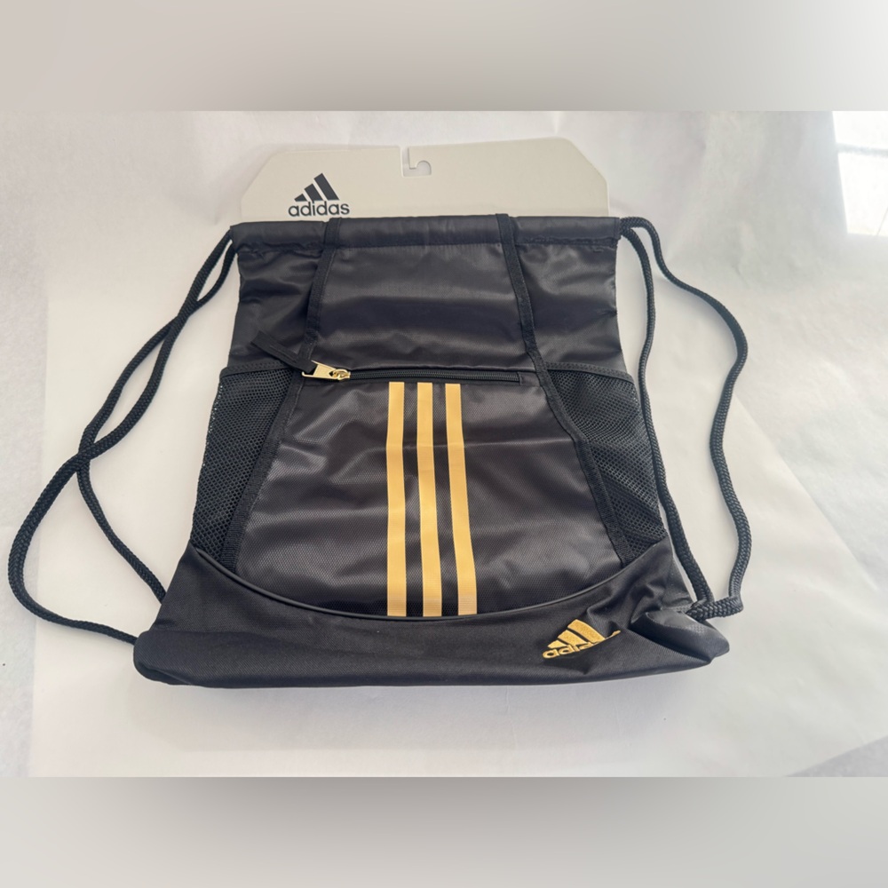 Adidas Alliance II Black & Gold Sackpack Gym Drawstring Bag new